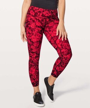 Lululemon Leggings Women Sz 4 Floral Red Compression Crop Capri Gym Yoga